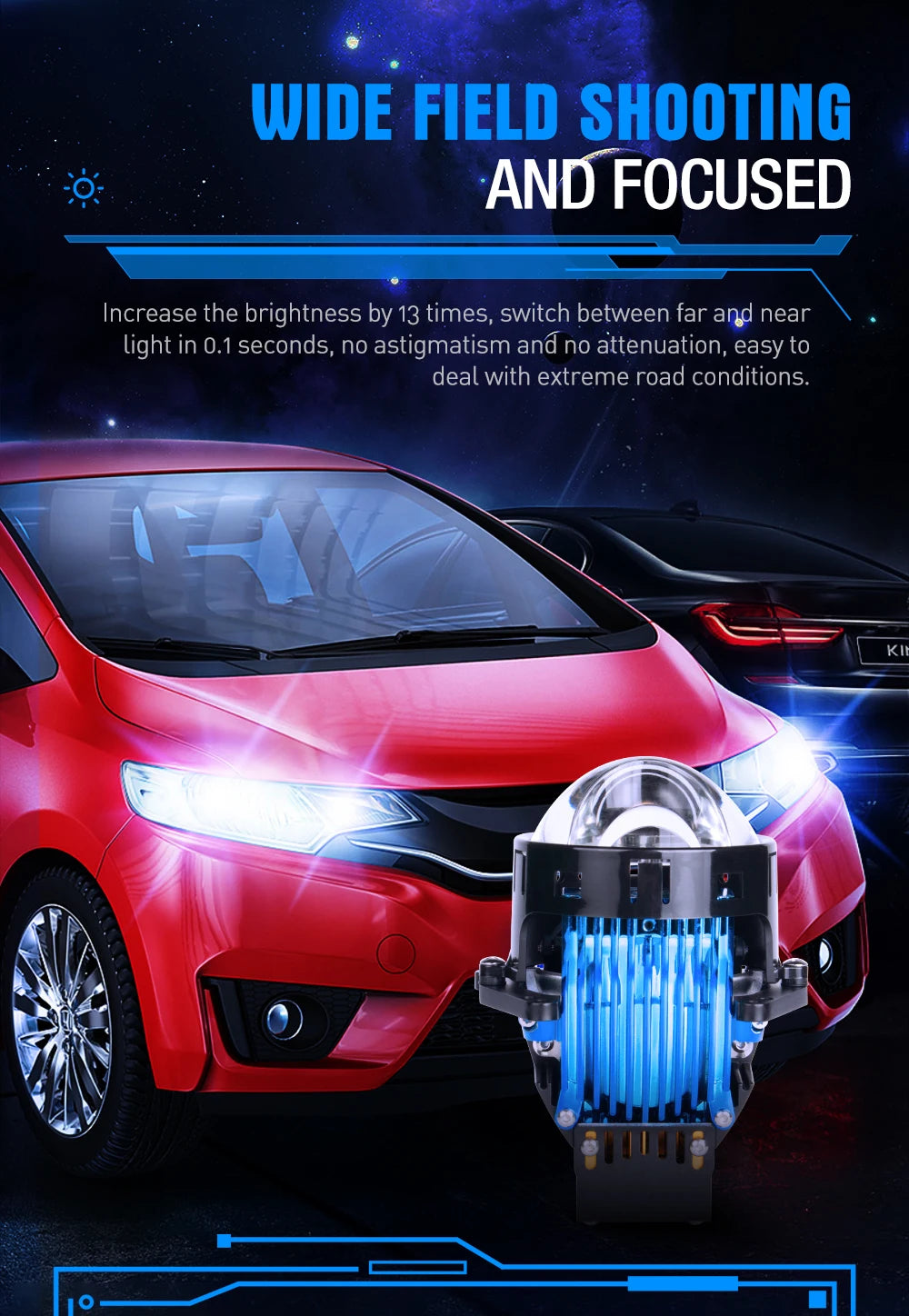 Xenplus LP32 RHD/LHD Bi LED Projector Lens 120W 40000LM White Fog Light 90W Laser Logo 6500K 12V Headlamp with Aluminum Material