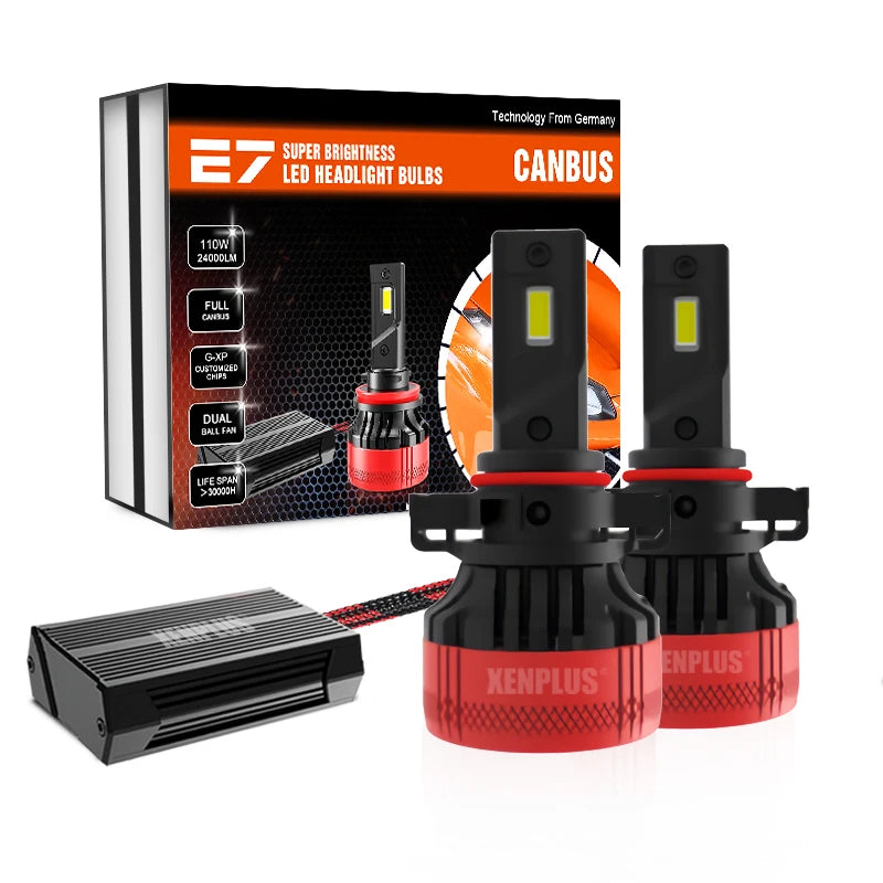 New Arrival High Power E7 H4 Dual G-XP Customized Chip Full Canbus DC9V-36V 110W 24000LM 6500K Car Led Headlight Bulbs AUXITO 9005/HB3 H11/H8/H9 LED Bulbs Combo, 50000LM Bright 6500K Cool White, 120W Fanless Light Bulbs, Pack of 4