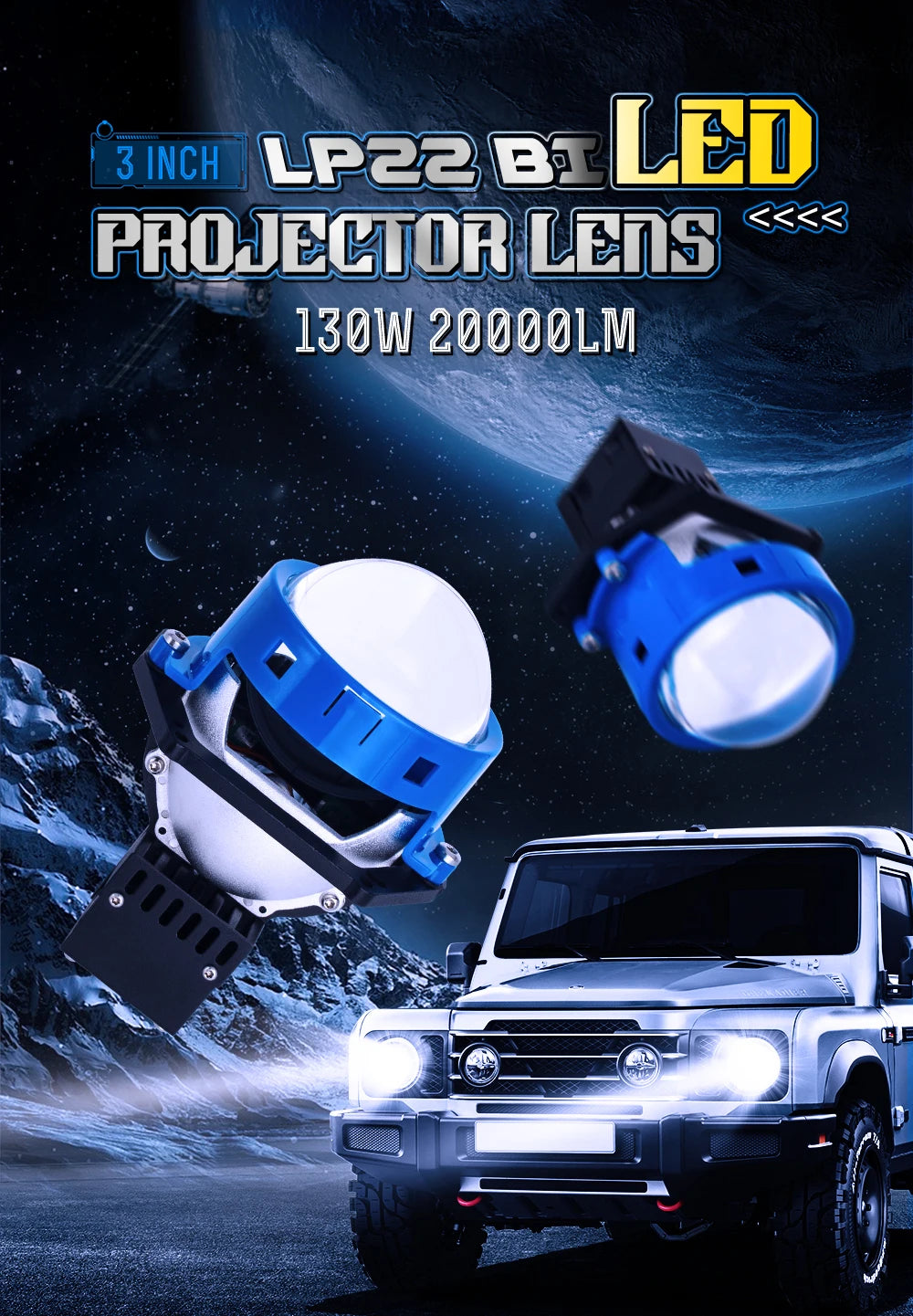 LP22 RHD/LHD 12V 130W 110W 30000LM 6500K 3 Inch Car Bi LED Projector Biled Laser Projector