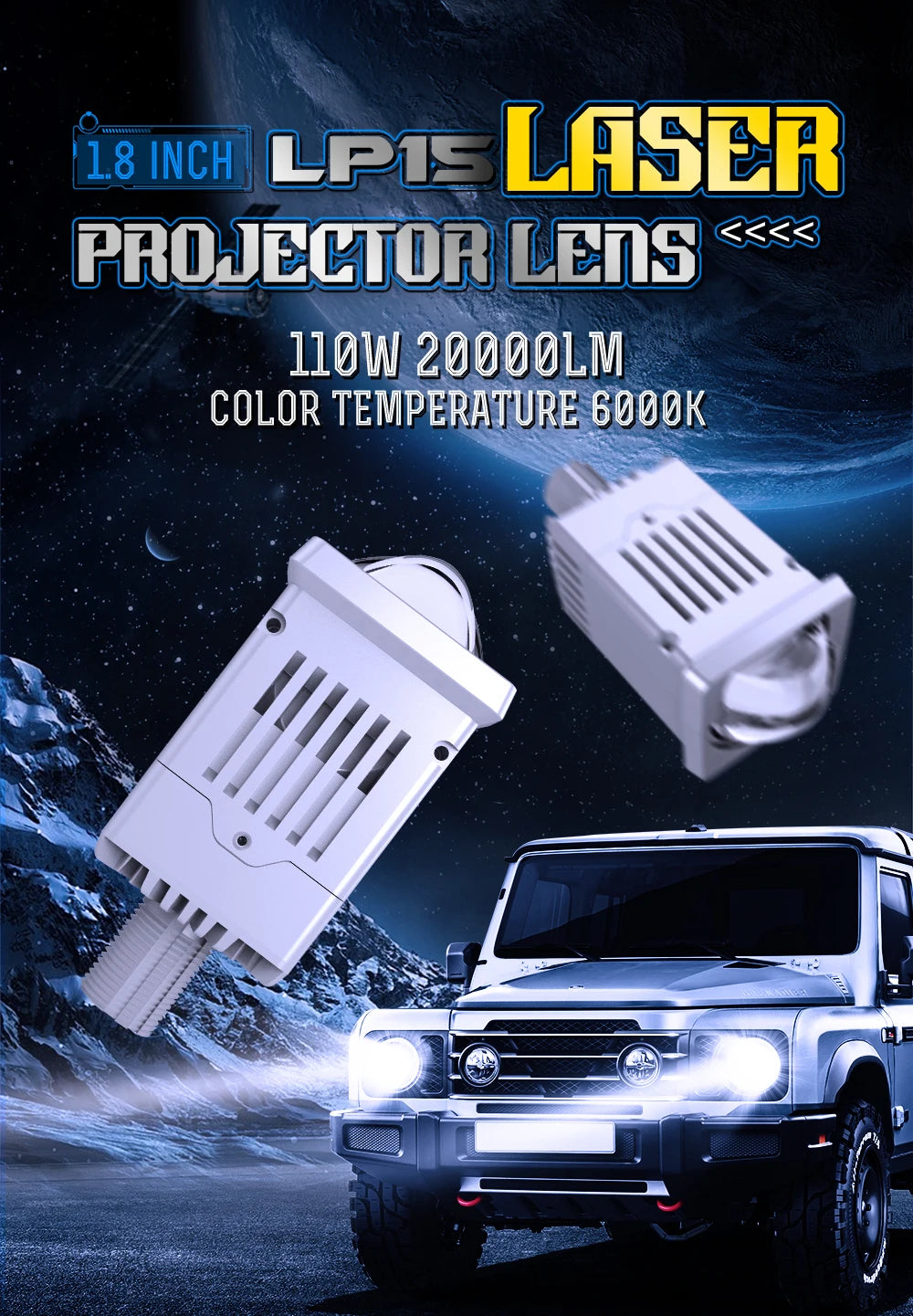 Low Price LP15 1.8 Inch 12V 20000LM 6500K LED 110W High Beam/LOW Beam 70W Car Headlight 10W Laser Projector Lens