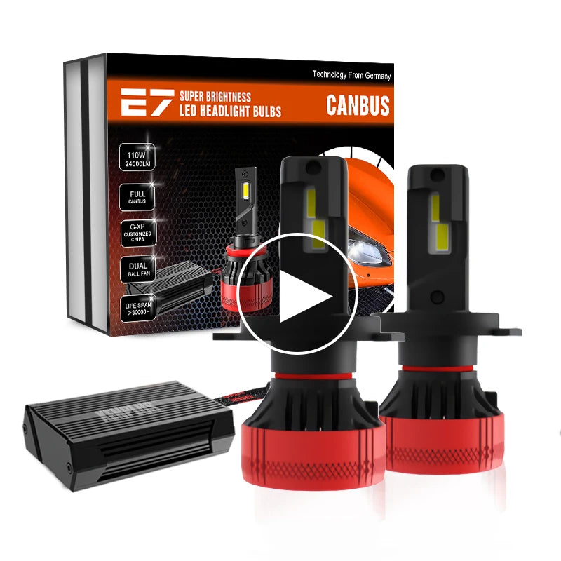 New Arrival High Power E7 H4 Dual G-XP Customized Chip Full Canbus DC9V-36V 110W 24000LM 6500K Car Led Headlight Bulbs AUXITO 9005/HB3 H11/H8/H9 LED Bulbs Combo, 50000LM Bright 6500K Cool White, 120W Fanless Light Bulbs, Pack of 4