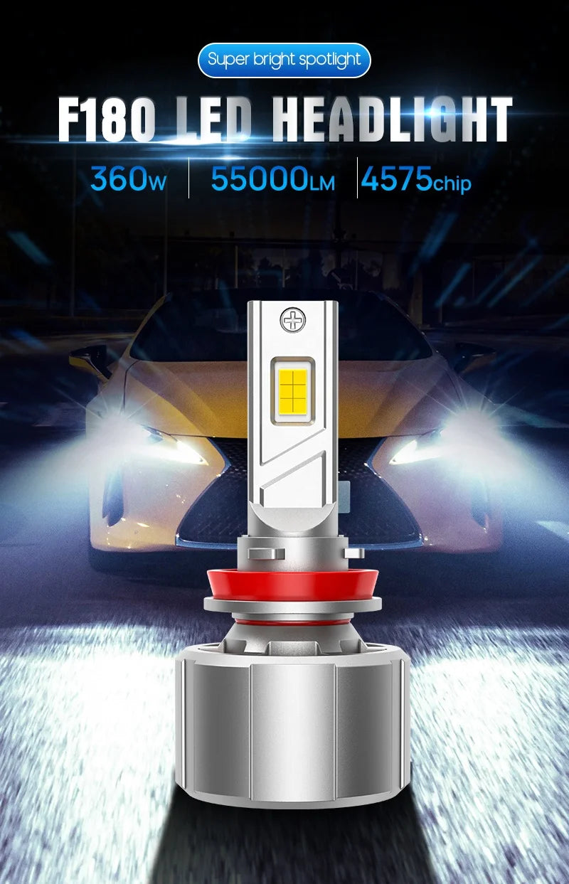 New Wholesale XENPLUS F180 Super High Power 360W 55000LM 6500K 4570 Chip H1 H7 H8 H9 H11 9005 9006 9012 Led Headlight Bulbs