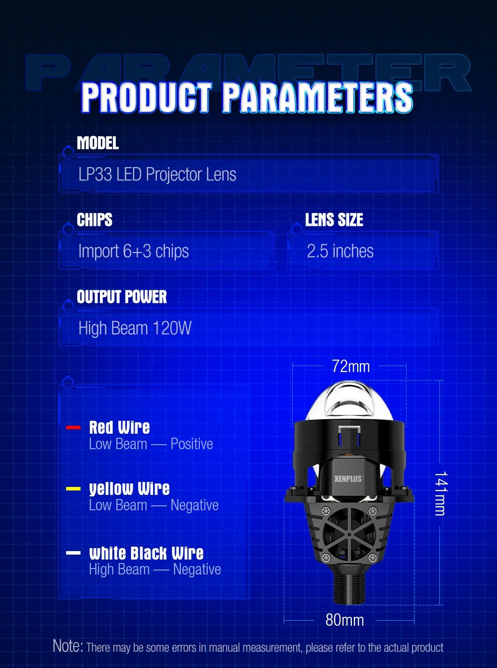 XENPLUS Custom Logo Bi Projector LP33 2.5 Inch 120W 30000LM Super Bright Bi LED Laser Projector Lens
