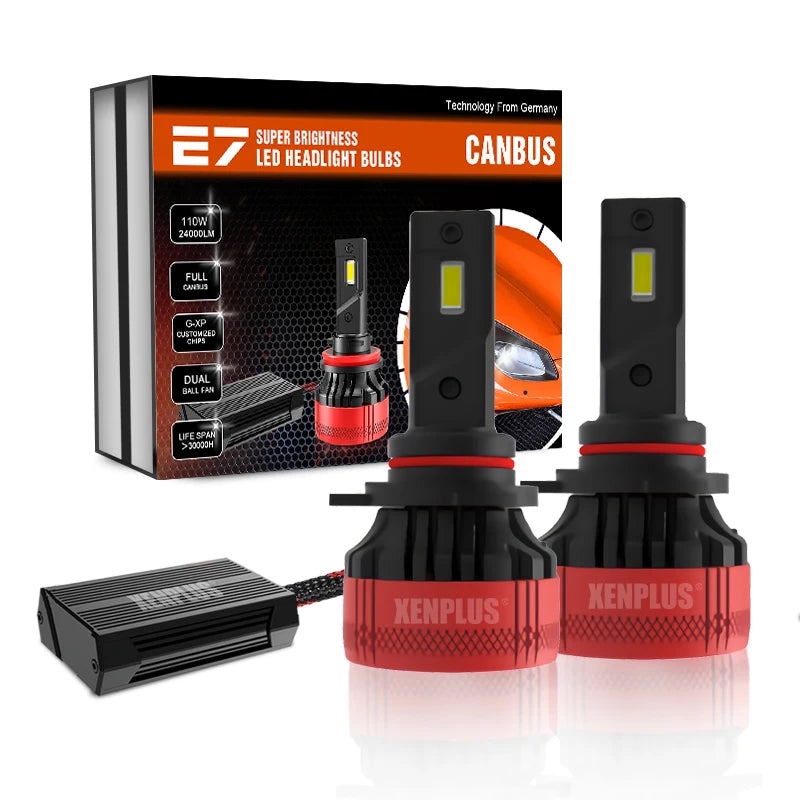 New Arrival High Power E7 H4 Dual G-XP Customized Chip Full Canbus DC9V-36V 110W 24000LM 6500K Car Led Headlight Bulbs AUXITO 9005/HB3 H11/H8/H9 LED Bulbs Combo, 50000LM Bright 6500K Cool White, 120W Fanless Light Bulbs, Pack of 4