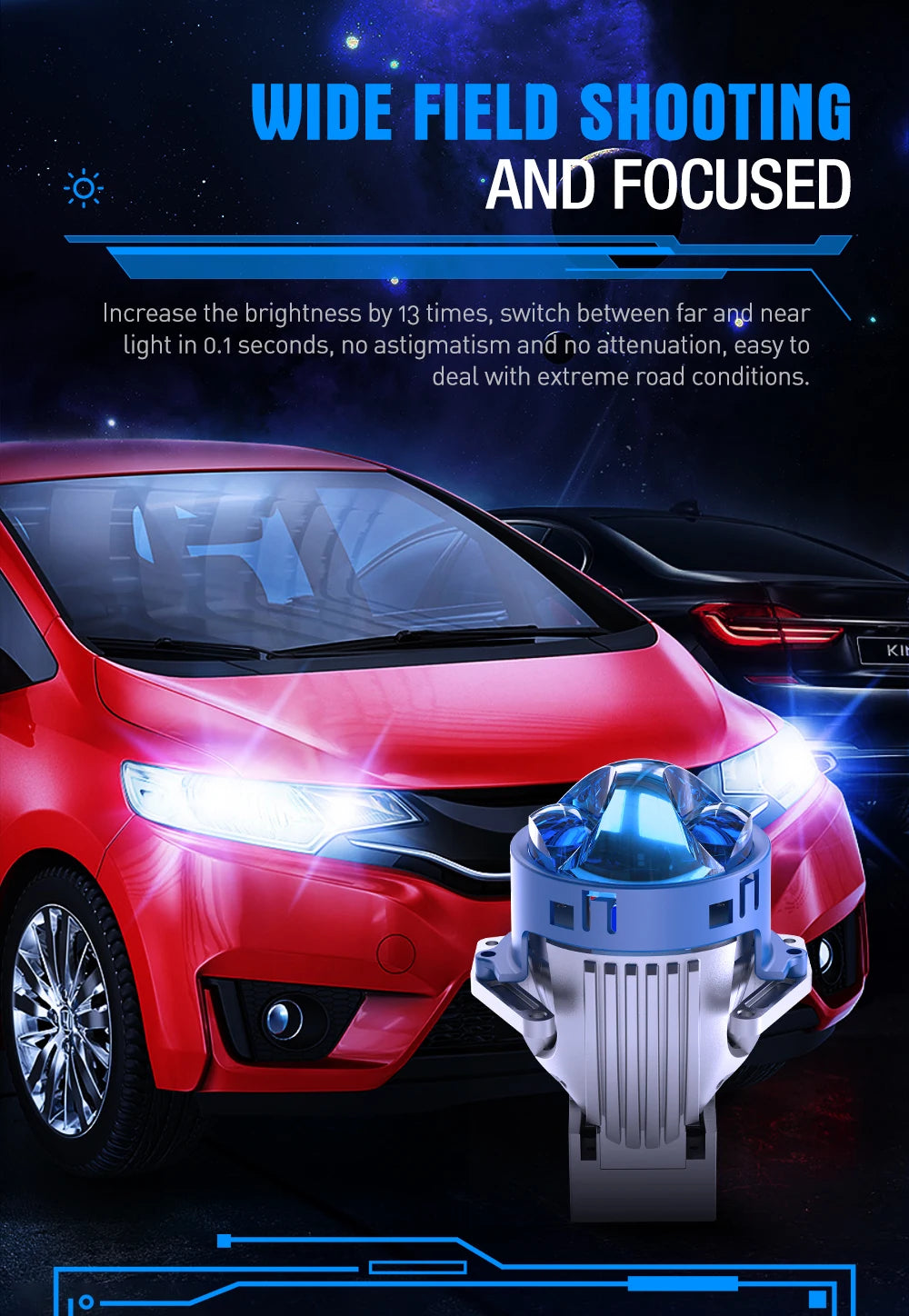 XENPLUS Car Lights Accessories LP19 12V 160W 20000LM Koito Bi Led Laser Projector Lens Headlight 3 Inch