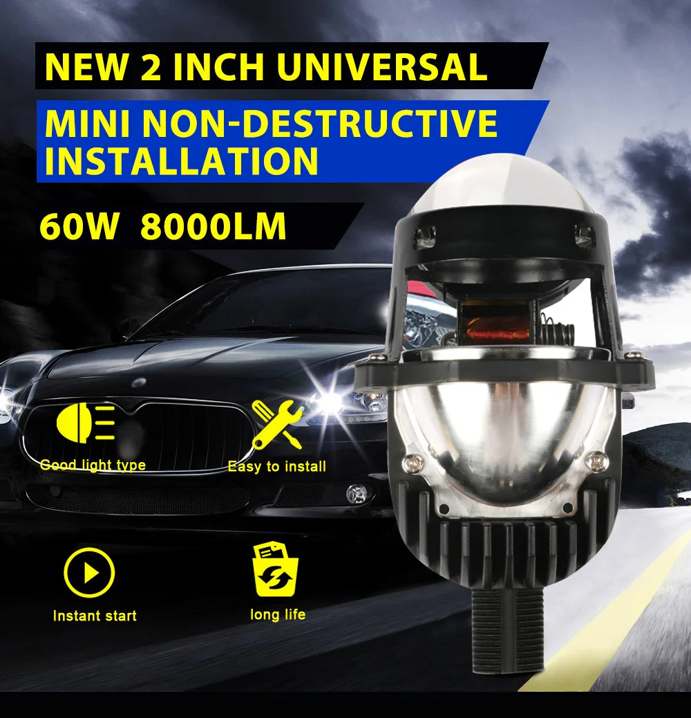 Wholesale Price LPW1 1.8 & 2inch  Mini Size 12V 60W Universal Bi Led Projector H1 H4 H7 9005 9006