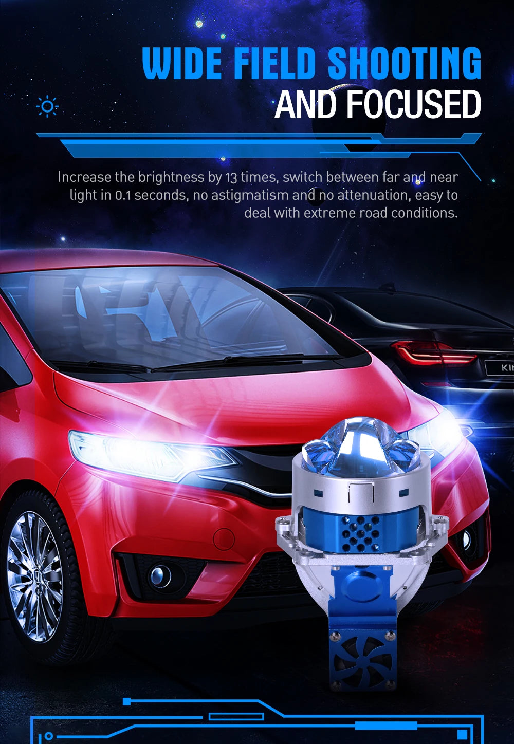 XENPLUS LP18 3 Inch 200w 48000lm Bi LED Laser Projector Lenses for Car Dual Laser Blue Lens
