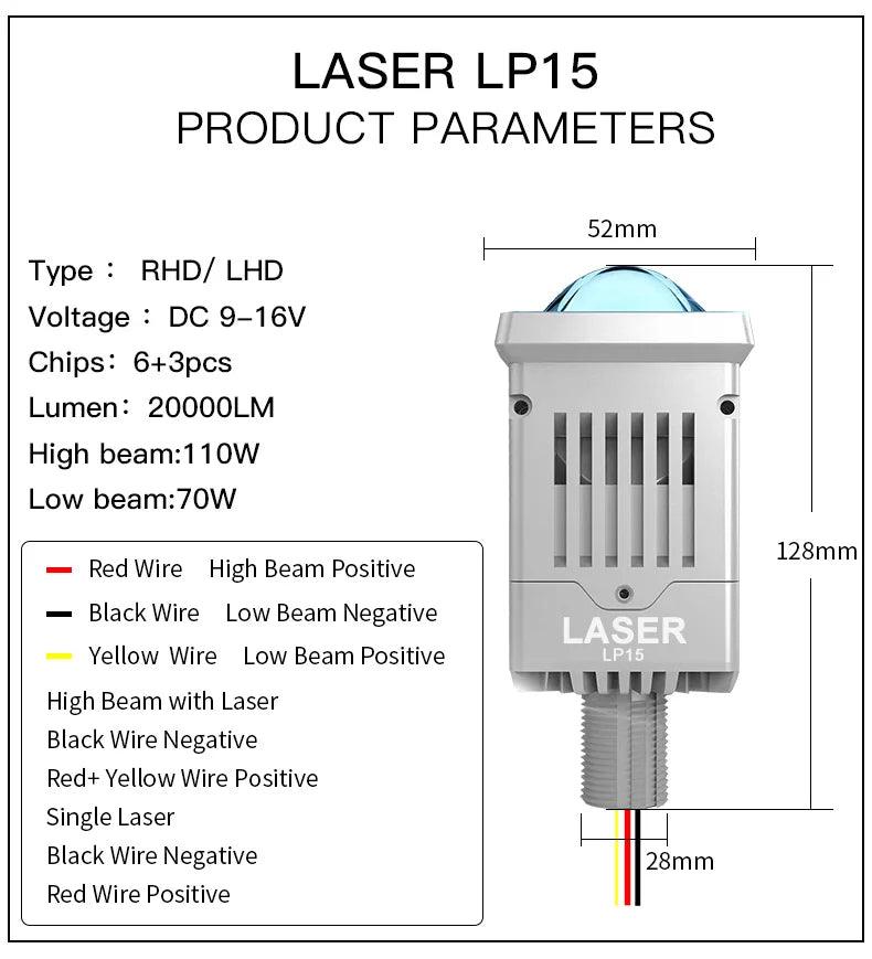 Low Price LP15 1.8 Inch 12V 20000LM 6500K LED 110W High Beam/LOW Beam 70W Car Headlight 10W Laser Projector Lens