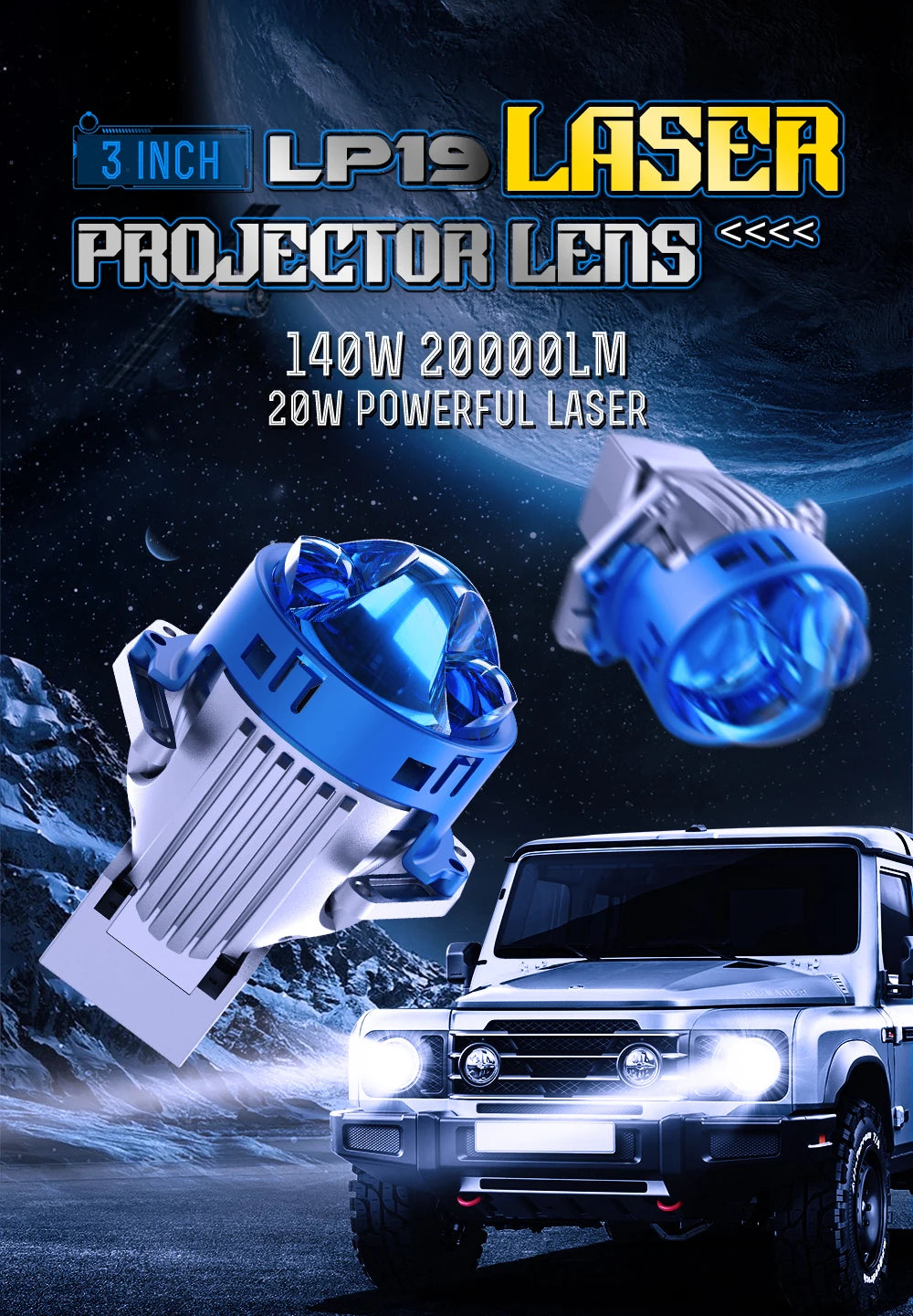 XENPLUS Car Lights Accessories LP19 12V 160W 20000LM Koito Bi Led Laser Projector Lens Headlight 3 Inch