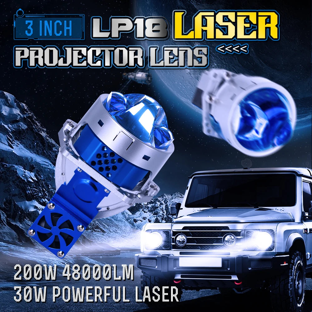 XENPLUS LP18 3 Inch 200w 48000lm Bi LED Laser Projector Lenses for Car Dual Laser Blue Lens