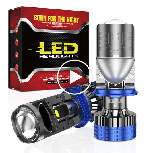 XENPLUS Super Bright P17 H4 130W LED Headlights 40000LM 6500K White IP68 Waterproof Car Projector Kit with Mini Lens