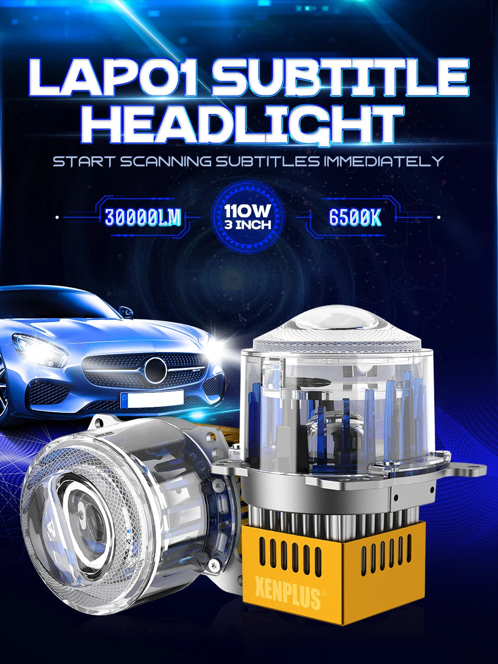 Custom Logo LAP01 3 Inch 12V 24V 6500k IP68 Waterproof Projector Headlight for Car Bi LED Projector Lens