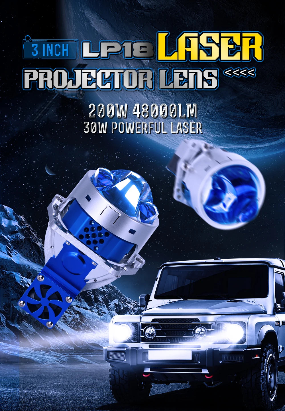 XENPLUS LP18 3 Inch 200w 48000lm Bi LED Laser Projector Lenses for Car Dual Laser Blue Lens
