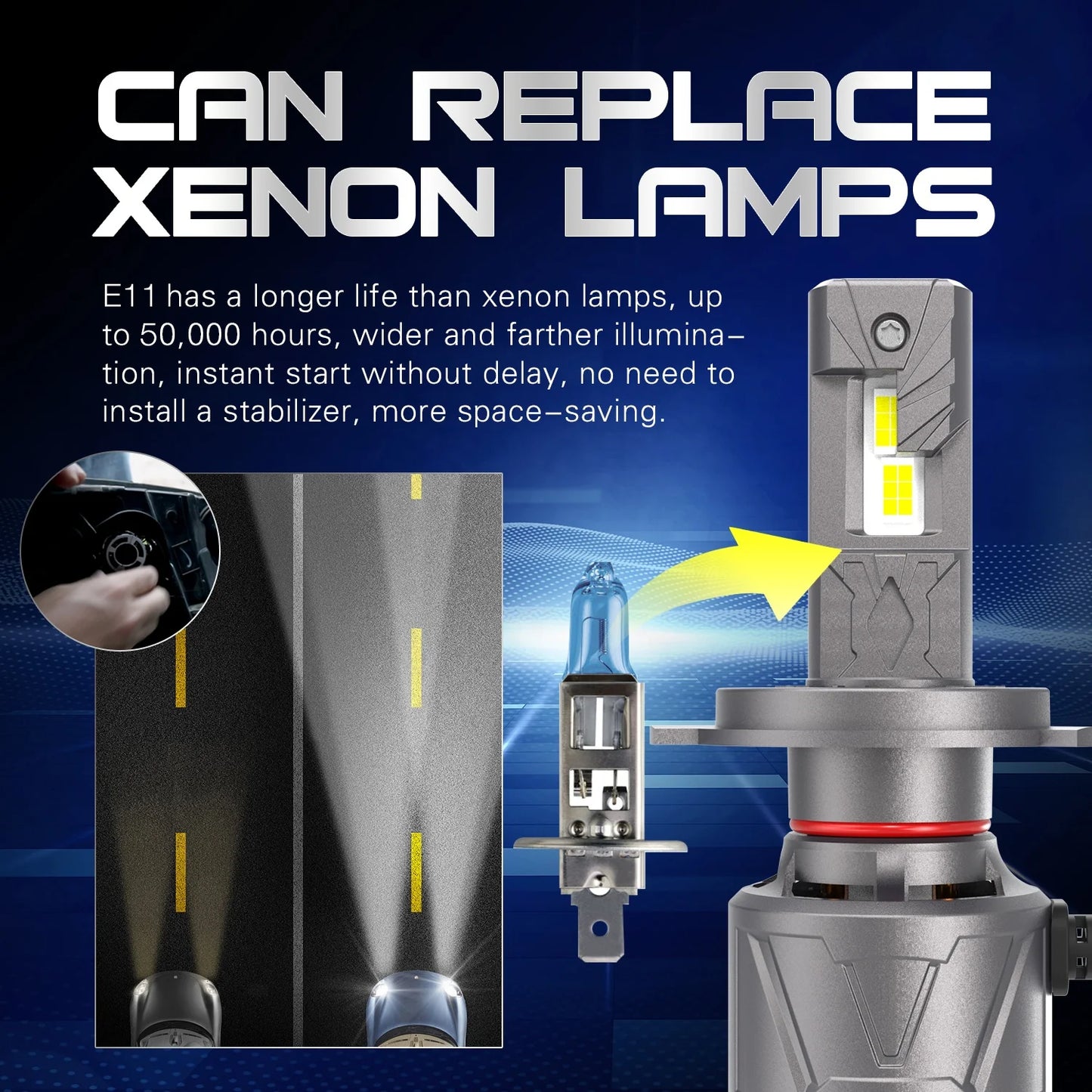 New Xenplus E11 180W 55000LM 6500K 4575 Chips H1 H3 H7 H4 H11 9005 9006 9004 9007 9012 H13 Car LED Headlight Bulbs