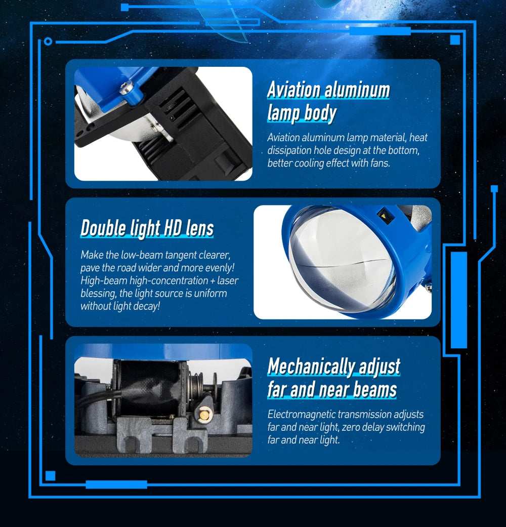LP22 RHD/LHD 12V 130W 110W 30000LM 6500K 3 Inch Car Bi LED Projector Biled Laser Projector