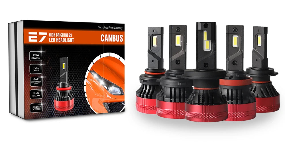 New Arrival High Power E7 H4 Dual G-XP Customized Chip Full Canbus DC9V-36V 110W 24000LM 6500K Car Led Headlight Bulbs AUXITO 9005/HB3 H11/H8/H9 LED Bulbs Combo, 50000LM Bright 6500K Cool White, 120W Fanless Light Bulbs, Pack of 4