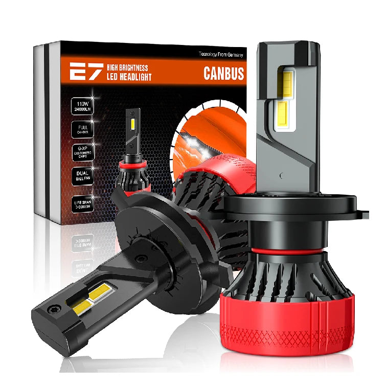 New Arrival High Power E7 H4 Dual G-XP Customized Chip Full Canbus DC9V-36V 110W 24000LM 6500K Car Led Headlight Bulbs AUXITO 9005/HB3 H11/H8/H9 LED Bulbs Combo, 50000LM Bright 6500K Cool White, 120W Fanless Light Bulbs, Pack of 4