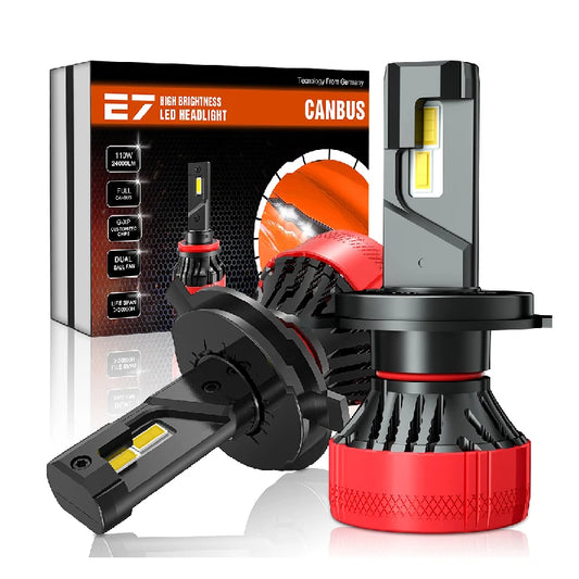 New Arrival High Power E7 H4 Dual G-XP Customized Chip Full Canbus DC9V-36V 110W 24000LM 6500K Car Led Headlight Bulbs AUXITO 9005/HB3 H11/H8/H9 LED Bulbs Combo, 50000LM Bright 6500K Cool White, 120W Fanless Light Bulbs, Pack of 4