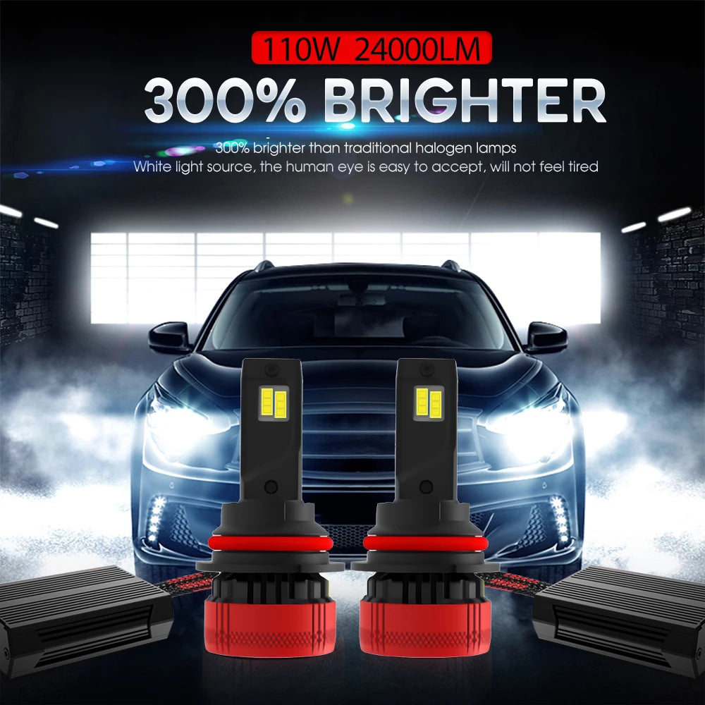 New Arrival High Power E7 H4 Dual G-XP Customized Chip Full Canbus DC9V-36V 110W 24000LM 6500K Car Led Headlight Bulbs AUXITO 9005/HB3 H11/H8/H9 LED Bulbs Combo, 50000LM Bright 6500K Cool White, 120W Fanless Light Bulbs, Pack of 4