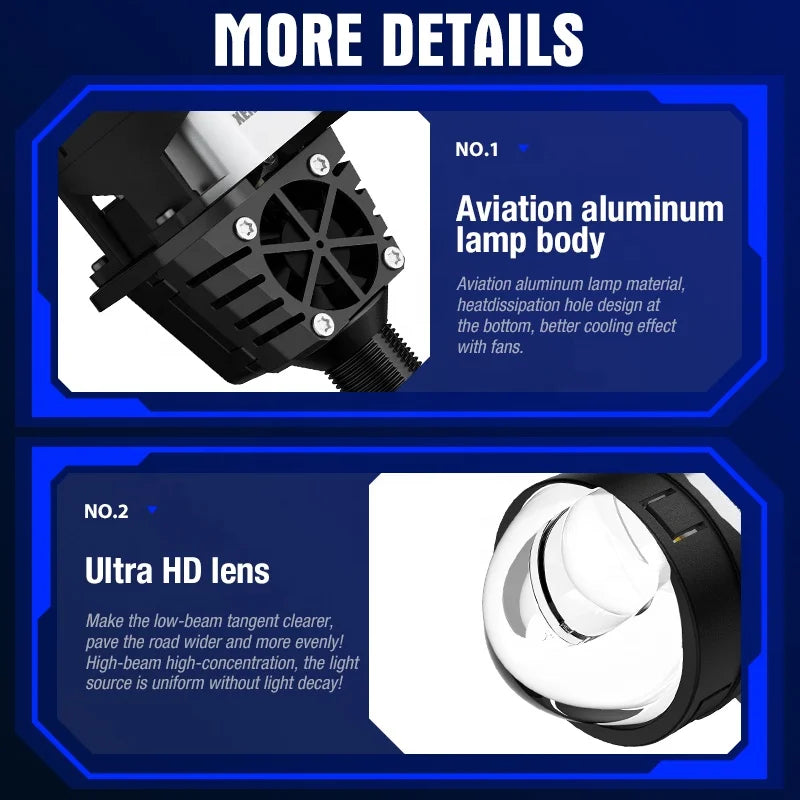 XENPLUS Custom Logo Bi Projector LP33 2.5 Inch 120W 30000LM Super Bright Bi LED Laser Projector Lens