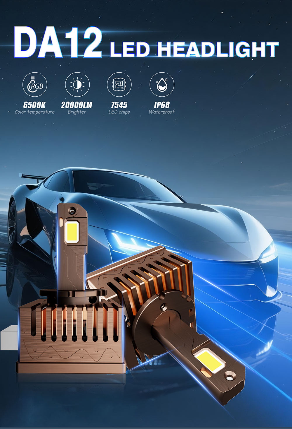 Xenplus DA12 High Power 60W 20000LM 6500K D4s Canbus Lamp D Series Headlights D1S D2S D3S D4R D8S Led Headlight Bulb detail