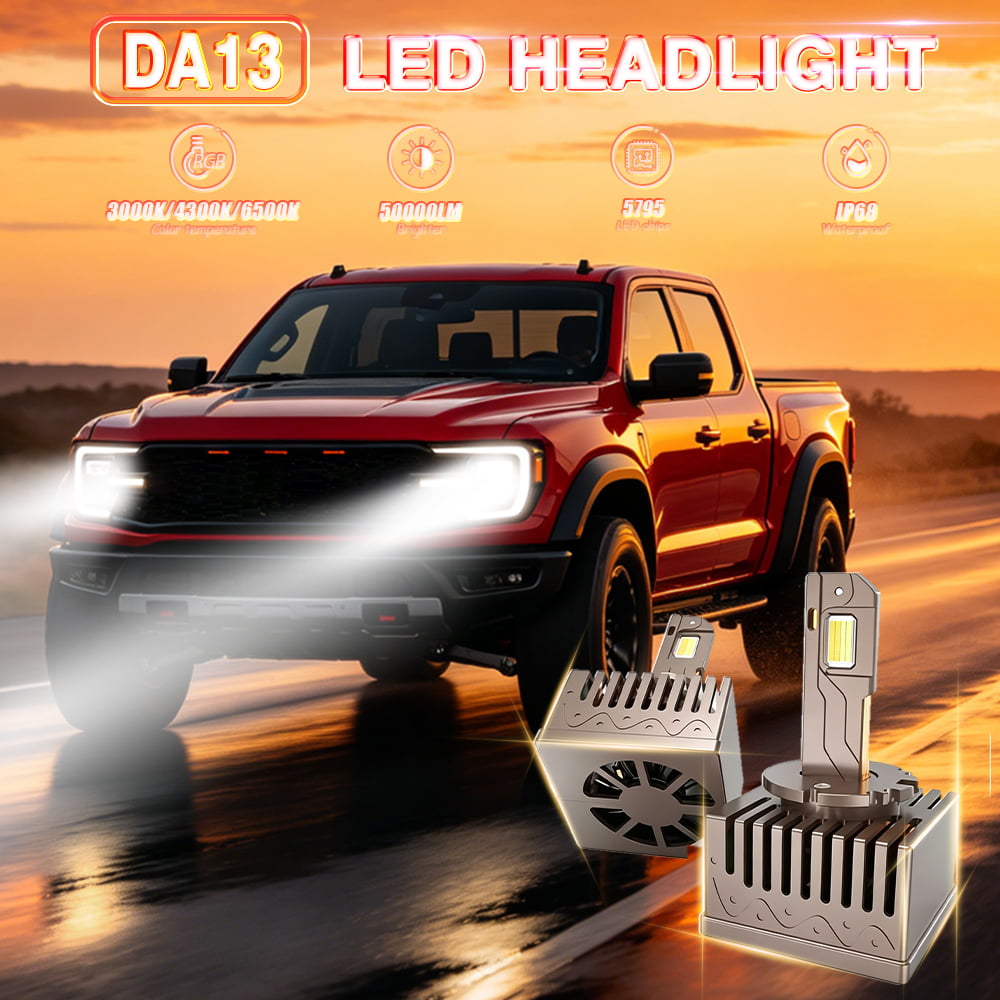 Xenplus DA13 Ultra Bright 3 Colors 50000LM 5795 Chips IP68 Built-in Driver All-in-One Design LED Headlight Bulb for 12V Car Front Lamp