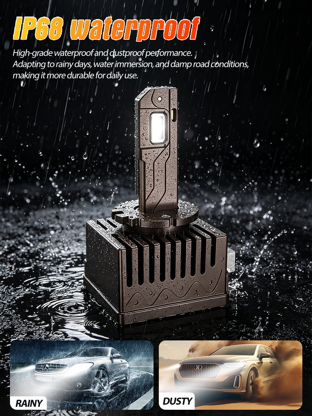 Xenplus DA13 Ultra Bright 3 Colors 50000LM 5795 Chips IP68 Built-in Driver All-in-One Design LED Headlight Bulb for 12V Car Front Lamp detail