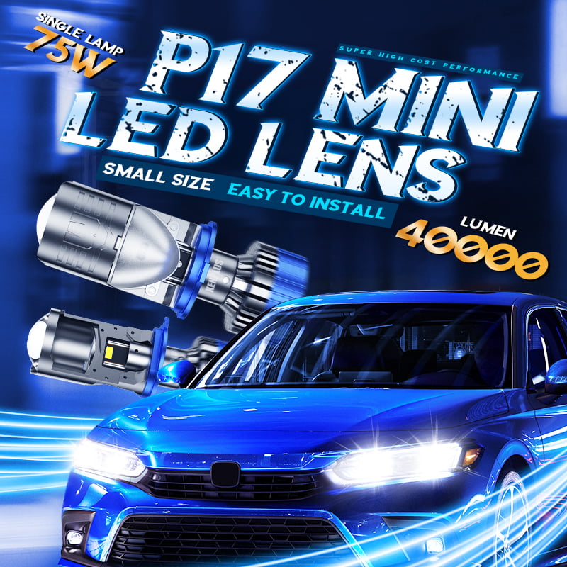 XENPLUS Super Bright P17 H4 130W LED Headlights 40000LM 6500K White IP68 Waterproof Car Projector Kit With Mini Lens