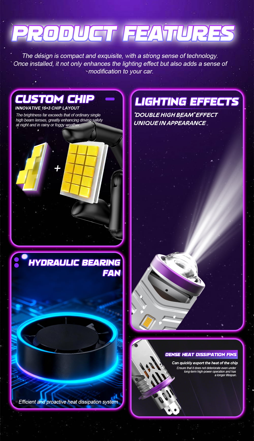Xenplus P23 110W 25000LM Ultra Bright H4 Bulb 12V Strong Canbus Silent Fan 6000K Mini Lens Light for Cars Motorcycles Headlight detail