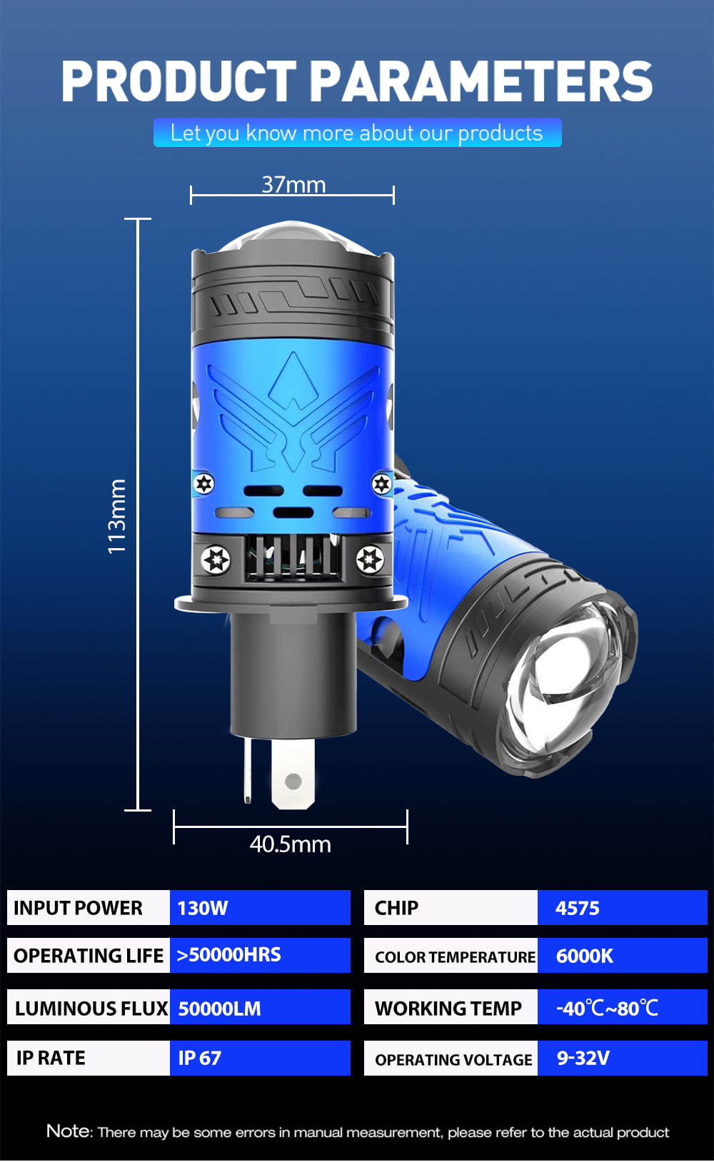 Xenplus P24A High Low Beam H4 Car Light Led Bulbs High Power 130W 6000K 50000LM Super Bright Projector Lens Led Headlights H4 detail