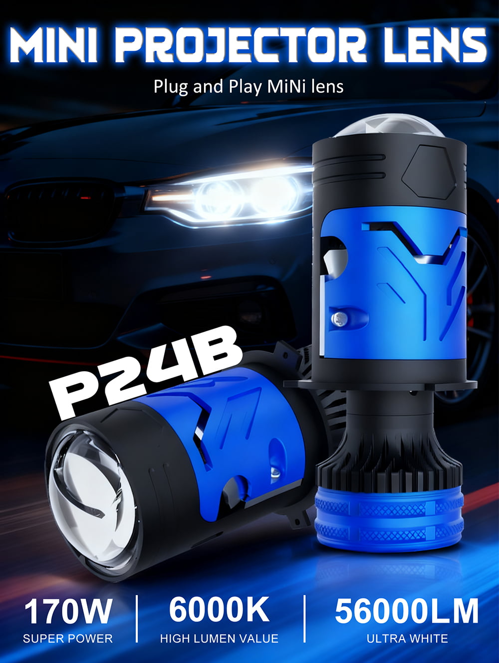Xenplus New Design Plug and Play P24B CSP 4575 Chip Super Bright High Power 170W IP68 Waterproof H4 Bi Lens Projector Headlight detail