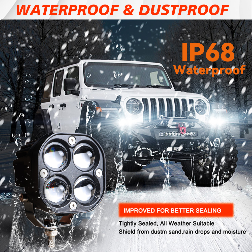 XENPLUS LW9 Mini LED Cube Light — Compact 40W Square Pod, 4000LM Off-Road Driving Light detail