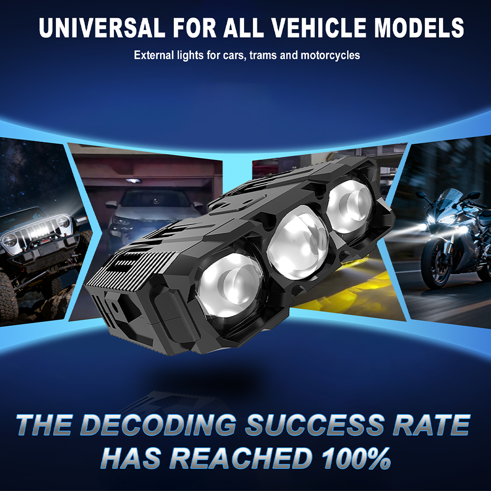 XENPLUS GM01 3 Lens Motorcycle LED Work Light 200W 60000LM Auxiliary Fog Lamp