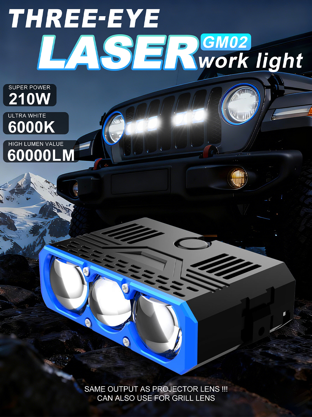 XENPLUS GM02 Three-Eye Laser Work Light IP68 Waterproof & Fan Cooled detail