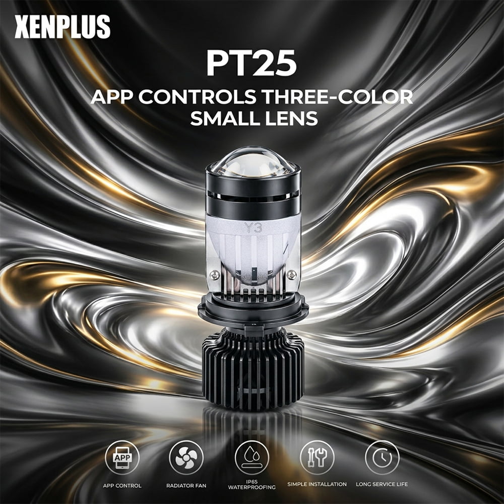 XENPLUS PT25 130W 30000W 3 Color H4 Mini Projector Lens – Bluetooth APP Control LED Headlight Bulb