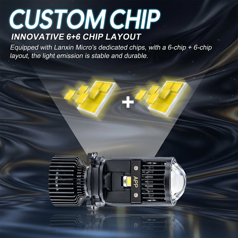 XENPLUS PT25 130W 30000W 3 Color H4 Mini Projector Lens – Bluetooth APP Control LED Headlight Bulb