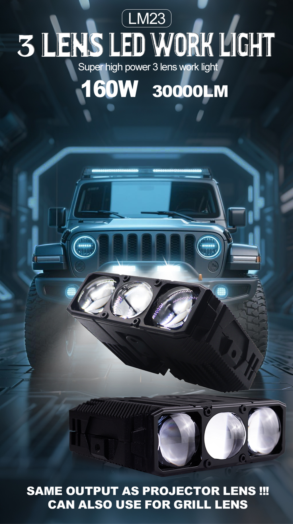 XENPLUS Triple Lens Offroad Driving Light – 160W 50000+ Hrs Lifespan, Heavy Duty detail