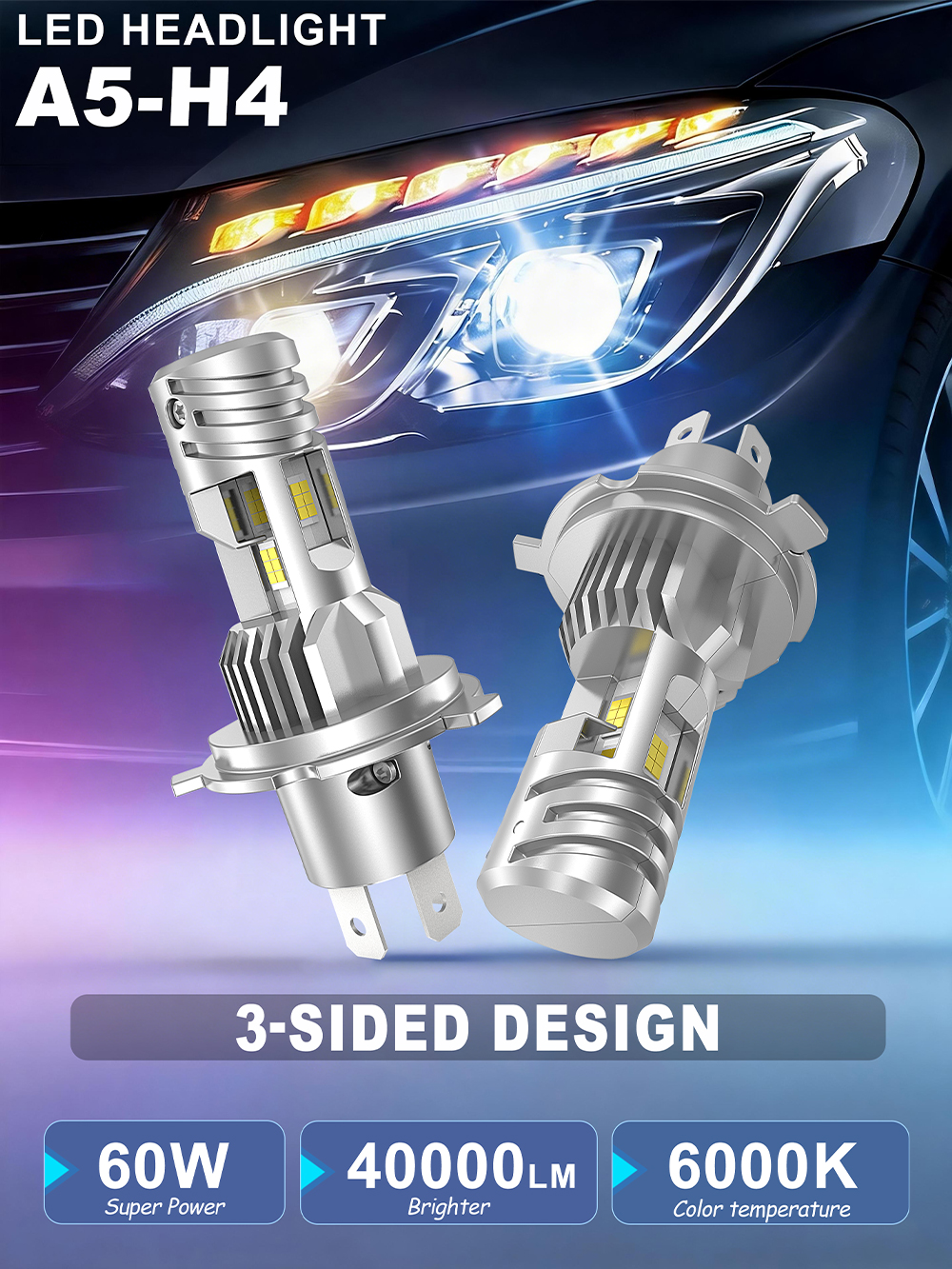 XENPLUS A5-H4 40000LM H4 LED Headlight Bulbs (60W High Power) detail